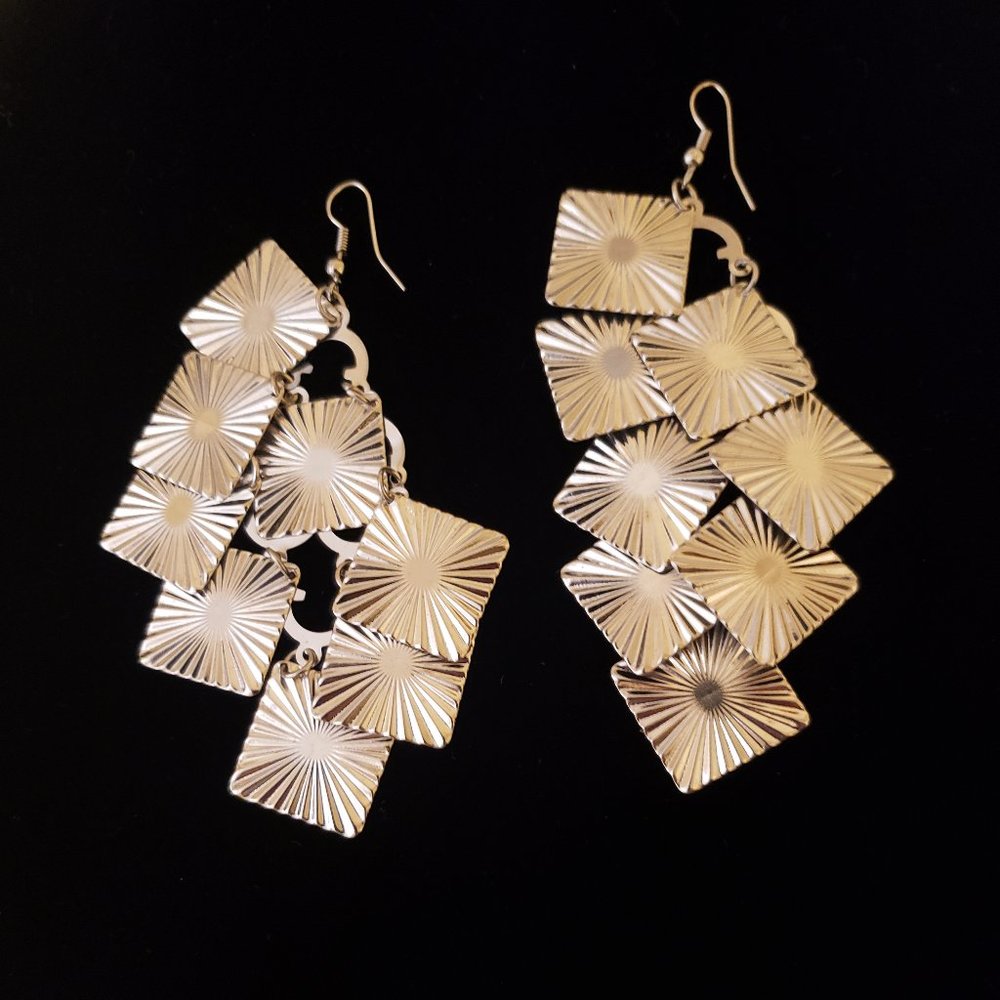 Chandelier Silver Tone Square Earrings